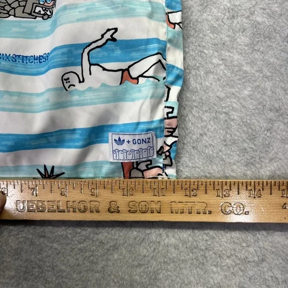 Adidas Swim Trunks Mens Large Blue Lined Gonz Skateboarding Mark Gonzales Art - Picture 6 of 10